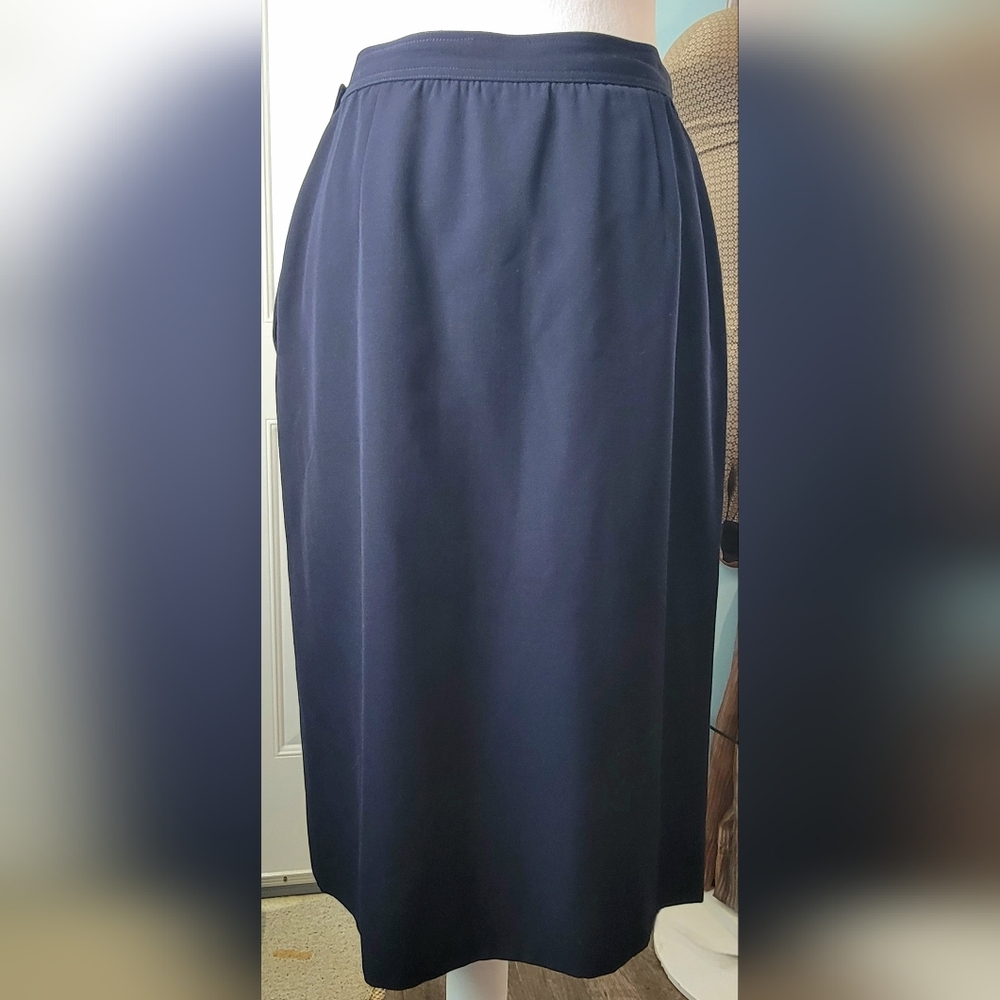 Vintg Valentino Miss V Tailored Pencil Skirt Womens US 6-8 Navy 100% Wool Nautic - Picture 4 of 13